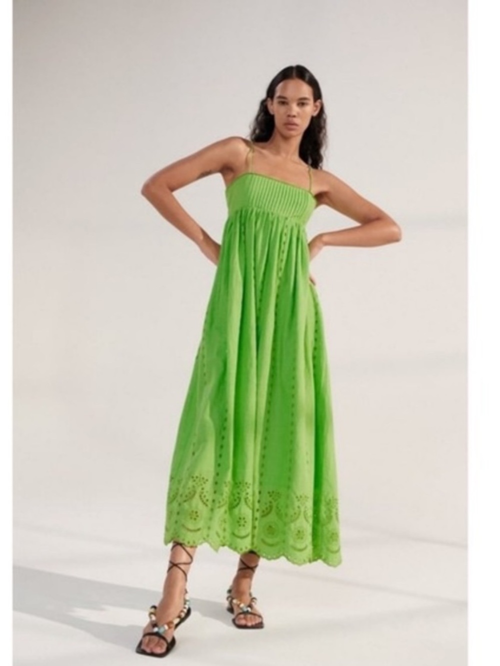 Zara Bright Green Strapless Eyelet Maxi Dress